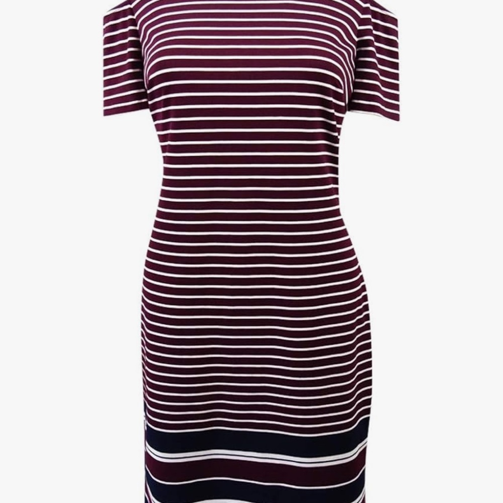Tommy Hilfiger Burgundy and White Striped Midi Dress